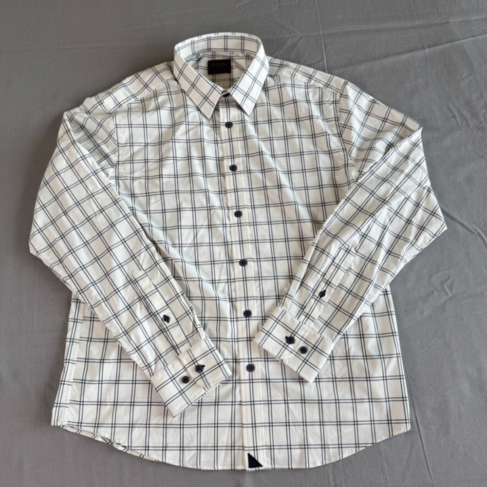 Untuckit Shirt Mens Medium‎ Long Sleeve Button Front Lightweight White Checked